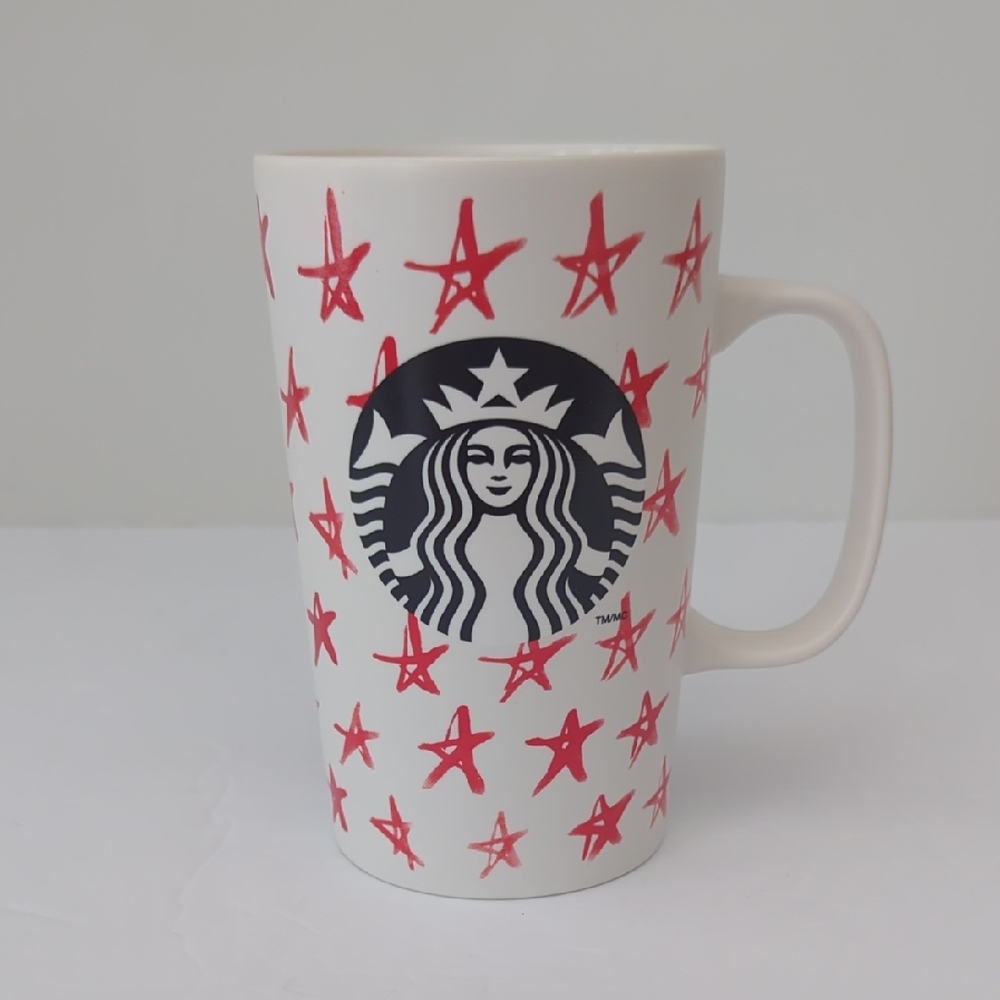 Starbucks Grande Hand Drawn Red Stars Ceramic 2014 Coffee Mug 16 oz